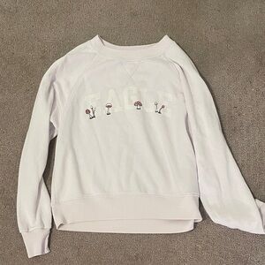 American Eagle By Payless White Crew Neck with Mushroom Design